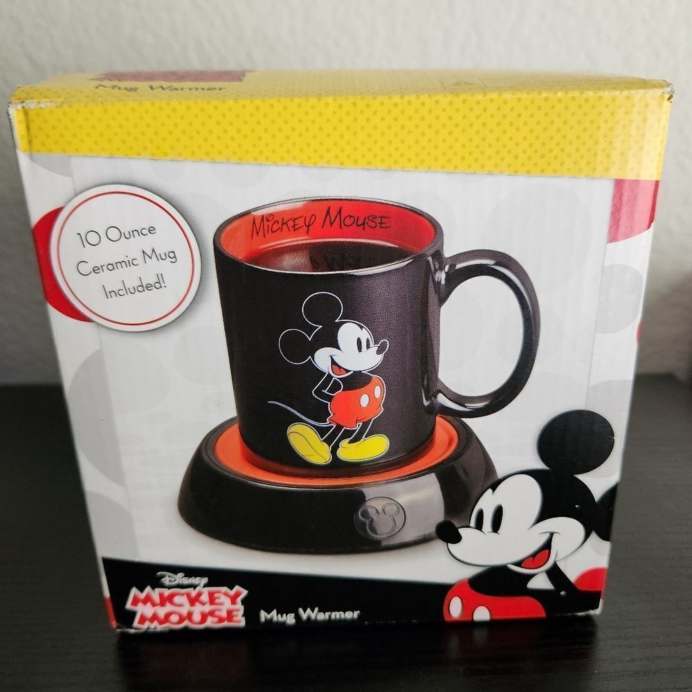 Disney Mickey Mouse Black Ceramic 10 Ounce Mug with Warmer NIB
